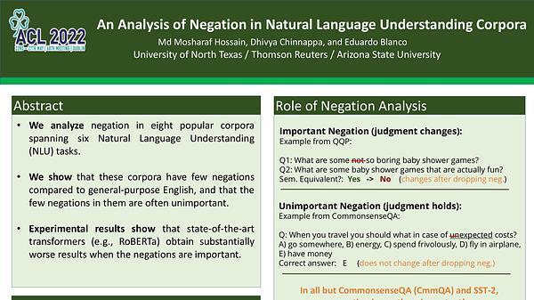 An Analysis of Negation in Natural Language Understanding Corpora
