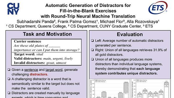  Automatic Generation of Distractors for Fill-in-the-Blank Exercises with Round-Trip Neural Machine Translation
