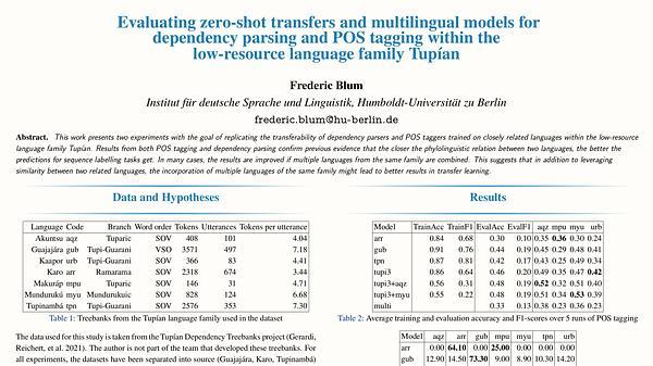  Evaluating zero-shot transfers and multilingual models for dependency parsing and POS tagging within the low-resource language family Tupían