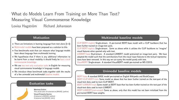  What do Models Learn From Training on More Than Text? Measuring Visual Commonsense Knowledge