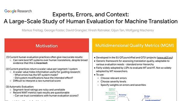 Experts, Errors, and Context: A Large-Scale Study of Human Evaluation for Machine Translation