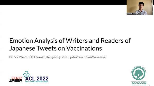Emotion Analysis of Writers and Readers of Japanese Tweets on Vaccinations