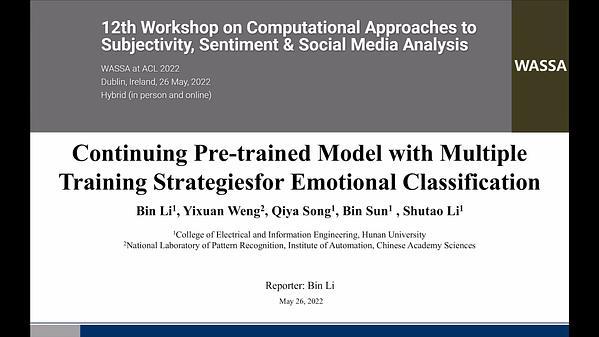 Continuing Pre-trained Model with Multiple Training Strategies for Emotional Classification