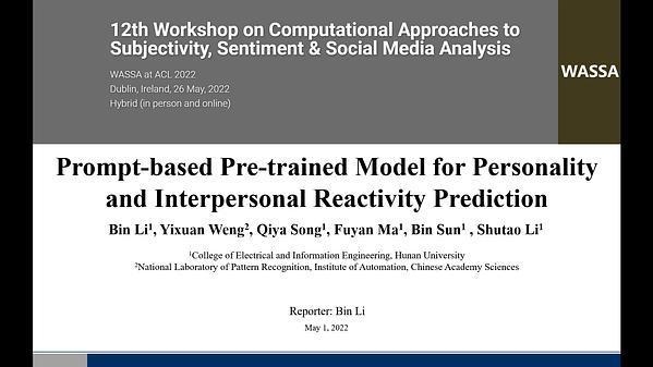 Prompt-based Pre-trained Model for Personality and Interpersonal Reactivity Prediction