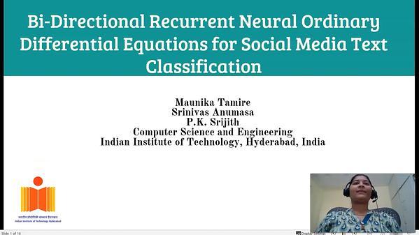 Bi-Directional Recurrent Neural Ordinary Differential Equations for Social Media Text Classification