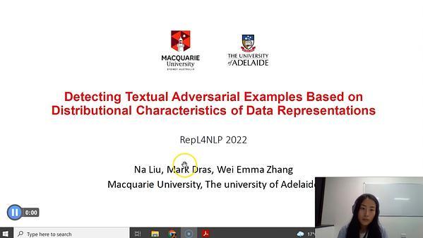 Detecting Textual Adversarial Examples Based on Distributional Characteristics of Data Representations