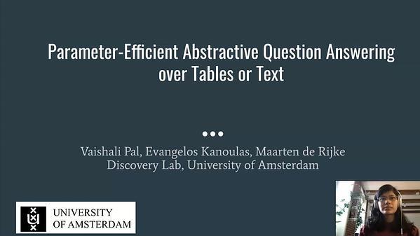 Parameter-Efficient Abstractive Question Answering over Tables or Text