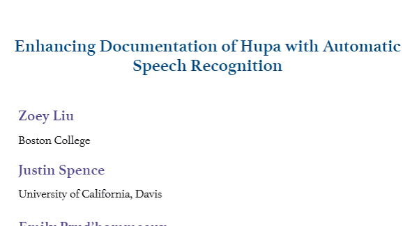 Enhancing Documentation of Hupa with Automatic Speech Recognition | VIDEO