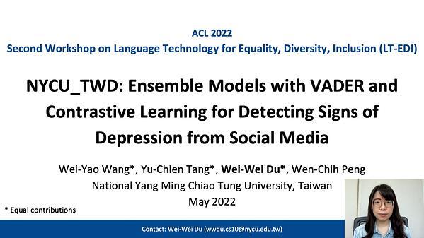 Ensemble Models with VADER and Contrastive Learning for Detecting Signs of Depression from Social Media