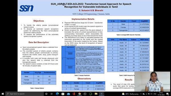 Transformer based Approach for Speech Recognition for Vulnerable Individuals in Tamil