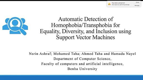 Homophobia/Transphobia Detection for Equality, Diversity, and Inclusion using SVM