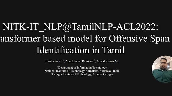 Transformer based model for Toxic Span Identification in Tamil