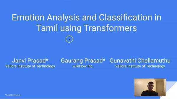 Emotion Analysis and Classification in Tamil using Transformers