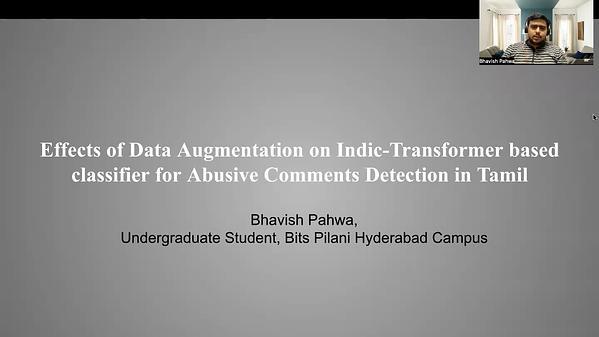 Effects of Data Augmentation on Indic-Transformer based classifier for Abusive Comments Detection in Tamil