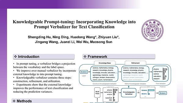 Knowledgeable Prompt-tuning: Incorporating Knowledge into Prompt Verbalizer for Text Classification