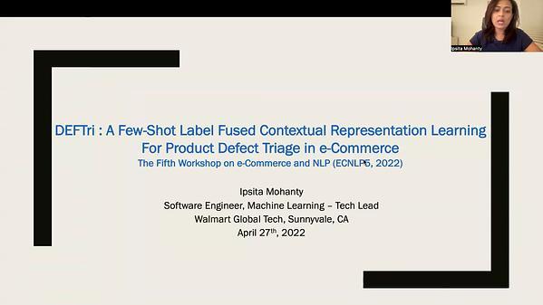 DEFTri: A Few-Shot Label Fused Contextual Representation Learning For Product Defect Triage in e-Commerce