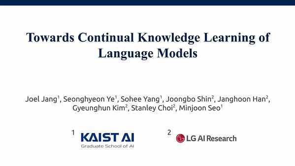 Towards Continual Knowledge Learning of Language Models