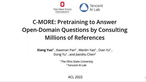 C-MORE: Pretraining to Answer Open-Domain Questions by Consulting Millions of References