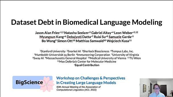 Dataset Debt in Biomedical Language Modeling