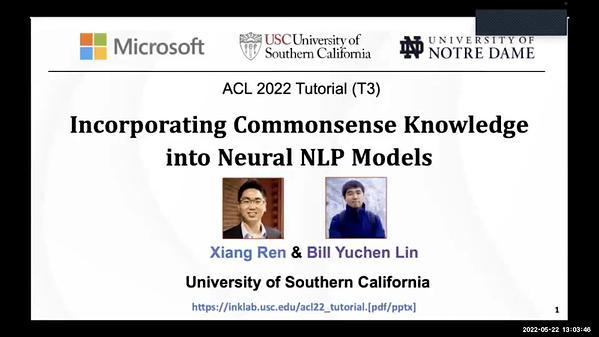 Knowledge-Augmented Methods for Natural Language Processing: Commonsense Knowledge and Reasoning for NLP