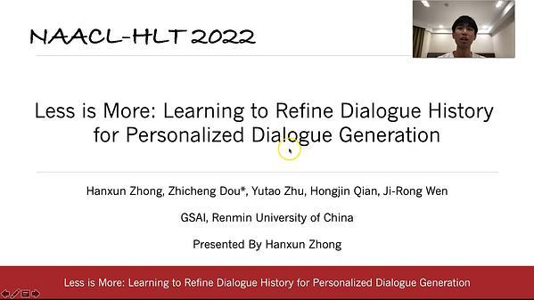 Less is More: Learning to Refine Dialogue History for Personalized Dialogue Generation