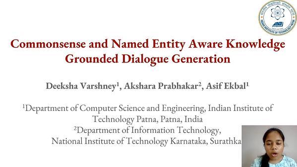 Commonsense and Named Entity Aware Knowledge Grounded Dialogue Generation