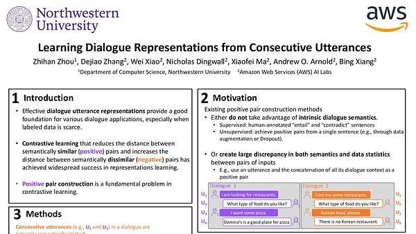 Learning Dialogue Representations from Consecutive Utterances