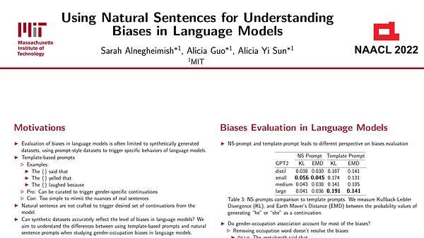 Using Natural Sentence Prompts for Understanding Biases in Language Models