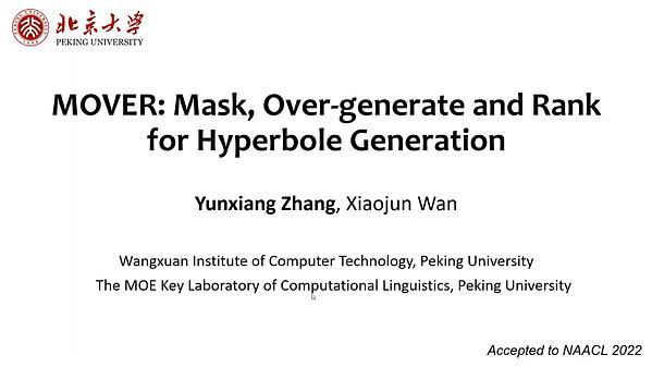 MOVER: Mask, Over-generate and Rank for Hyperbole Generation