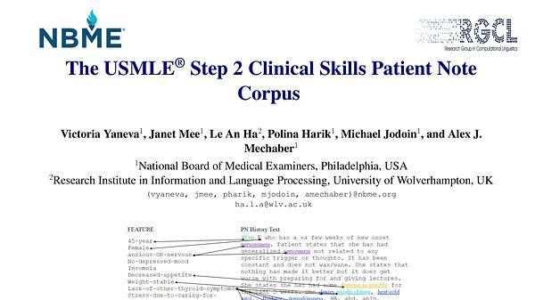 The USMLE® Step 2 Clinical Skills Patient Note Corpus