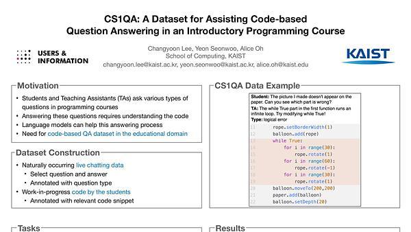CS1QA: A Dataset for Assisting Code-based Question Answering in an Introductory Programming Course