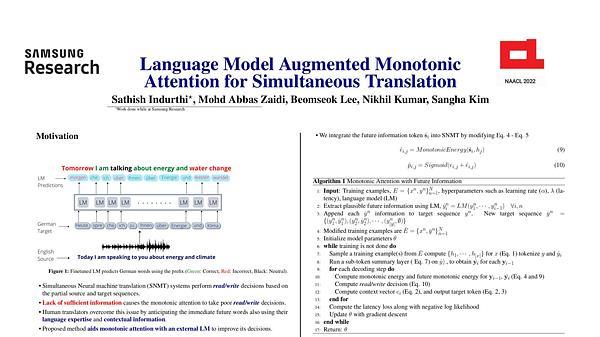 Language Model Augmented Monotonic Attention for Simultaneous Translation