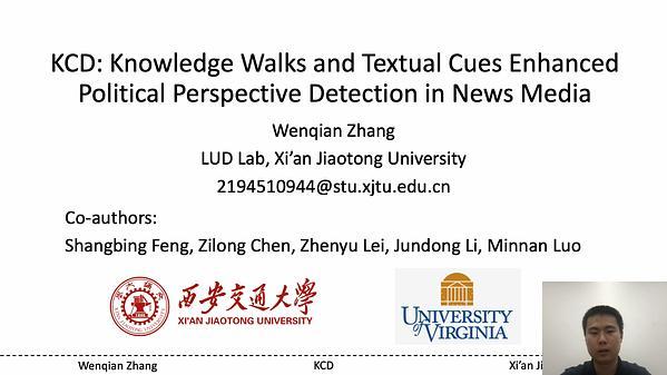 KCD: Knowledge Walks and Textual Cues Enhanced Political Perspective Detection in News Media
