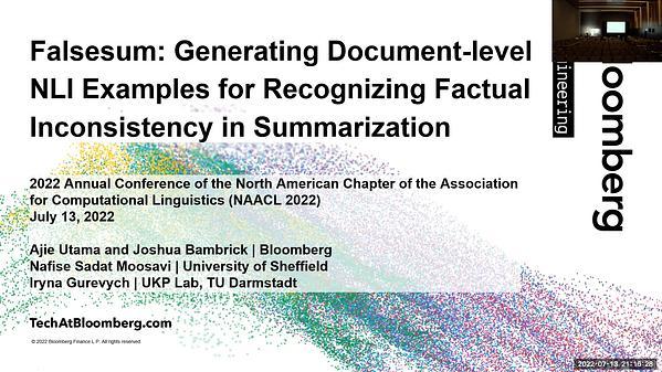 Falsesum: Generating Document-level NLI Examples for Recognizing Factual Inconsistency in Summarization