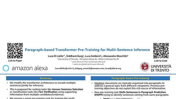 Paragraph-based Transformer Pre-training for Multi-Sentence Inference