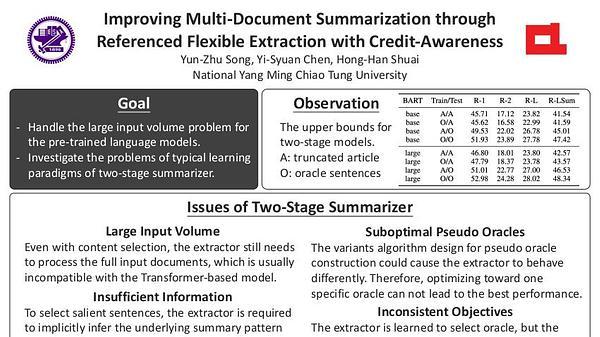 Improving Multi-Document Summarization through Referenced Flexible Extraction with Credit-Awareness