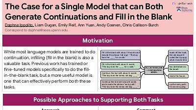 The Case for a Single Model that can Both Generate Continuations and Fill-in-the-Blank
