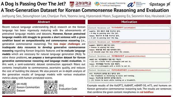 A Dog Is Passing Over The Jet? A Text-Generation Dataset for Korean Commonsense Reasoning and Evaluation