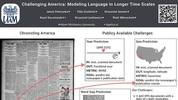 Challenging America: Modeling language in longer time scales