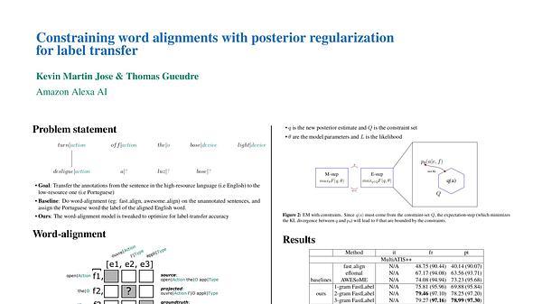 Constraining word alignments with posterior regularization for label transfer