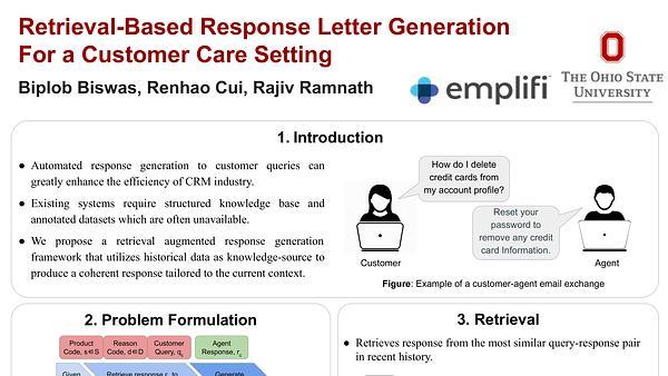 Retrieval Based Response Letter Generation For a Customer Care Setting