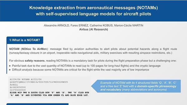 Knowledge extraction from aeronautical messages (NOTAMs) with self-supervised language models for aircraft pilots