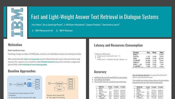 Fast and Light-Weight Answer Text Retrieval in Dialogue Systems