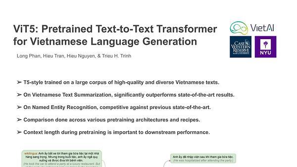 ViT5: Pretrained Text-to-Text Transformer for Vietnamese Language Generation