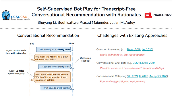 Self-Supervised Bot-Play for Transcript-Free Conversational Recommendation with Rationales