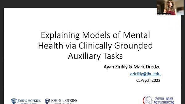 Explaining Models of Mental Health via Clinically Grounded Auxiliary Tasks