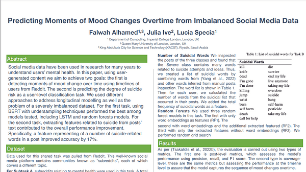 Predicting Moments of Mood Changes Overtime from Imbalanced Social Media Data 