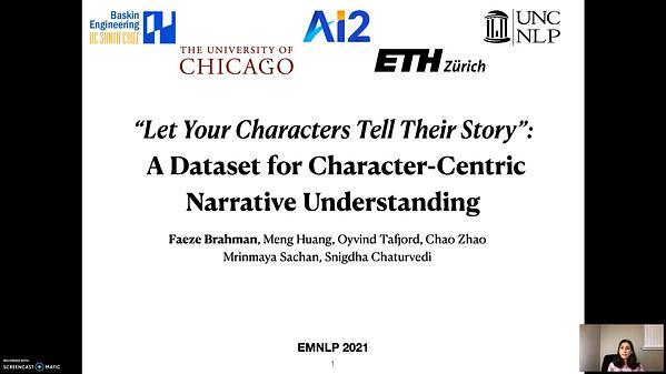 ''Let Your Characters Tell Their Story'': A Dataset for Character-Centric Narrative Understanding