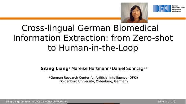 Cross-lingual German Biomedical Information Extraction: from Zero-shot to Human-in-the-Loop