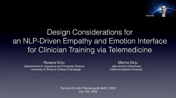 Design Considerations for an NLP-Driven Empathy and Emotion Interface for Clinician Training via Telemedicine